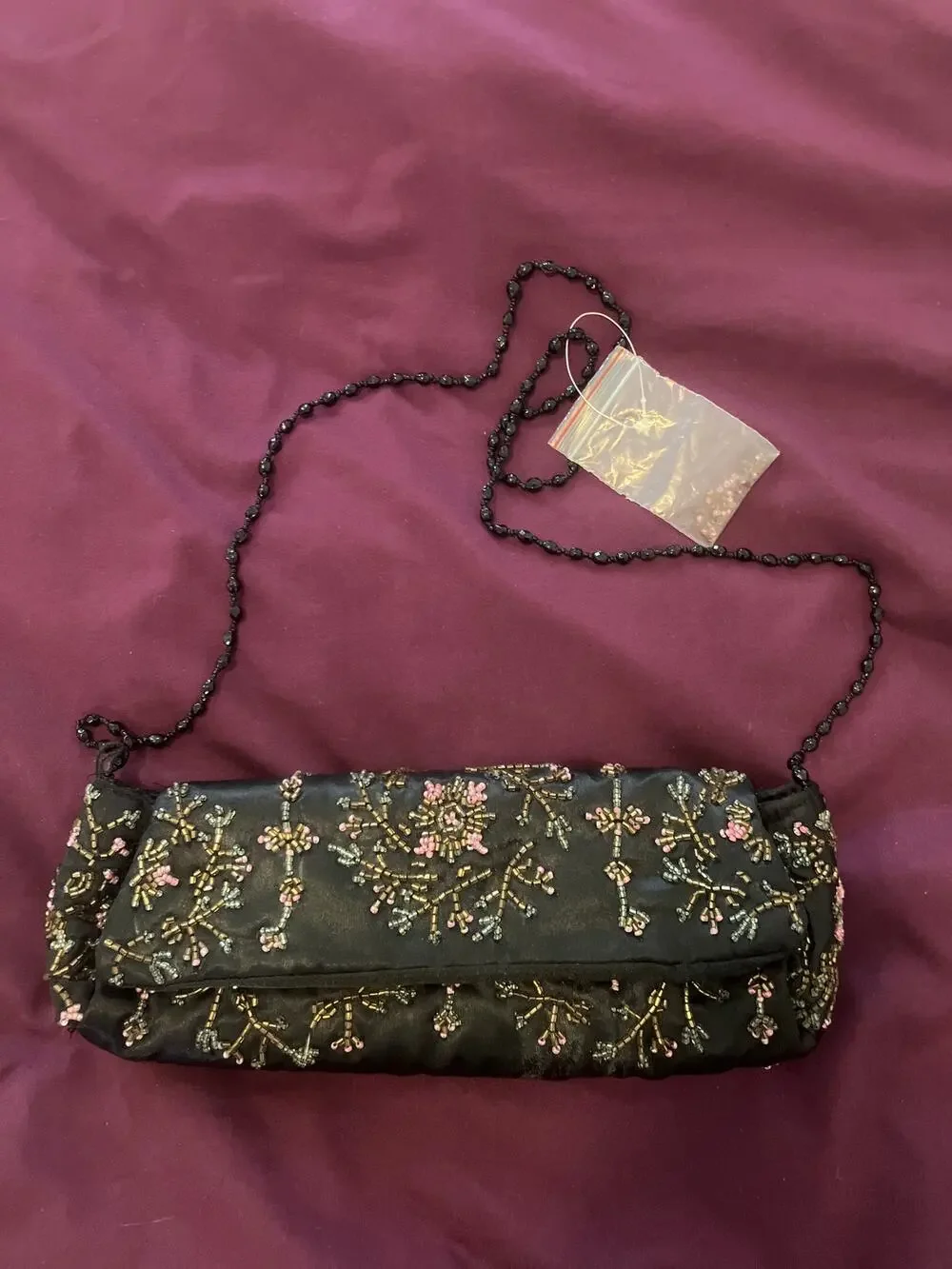 Vintage Y2K Black Beaded Satin Purse SPECIAL EVENT FORMAL PROM